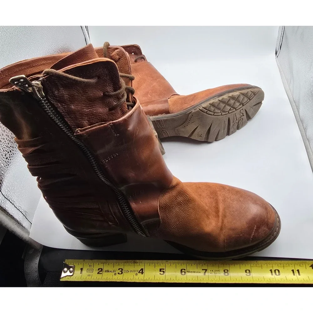 A.S.98 Ankle Boots Chet Katarina Womens 39 9 US Brown Leather Strappy Zip Moto
